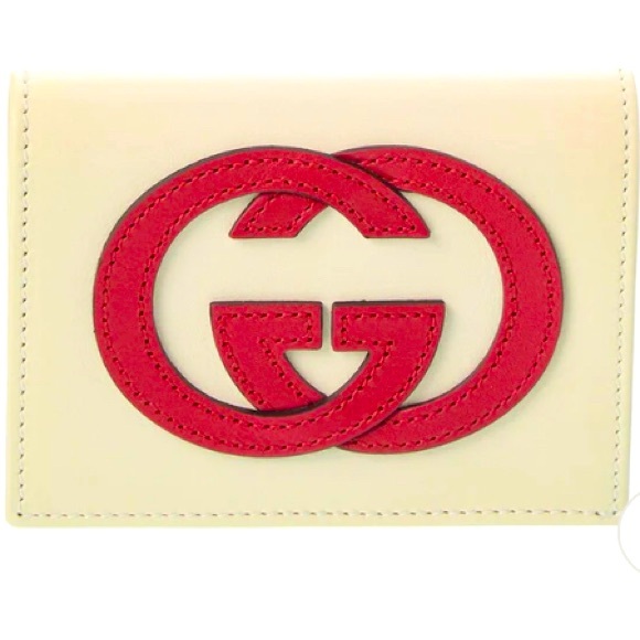 White leather/red Gucci Logo Wallet Authentic NWT - Picture 1 of 9
